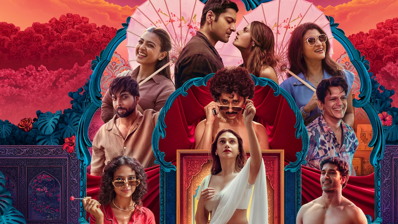 Lust Stories 3 cast in a vibrant collage featuring actors, romantic moments, bold colors and rich cinematic artwork