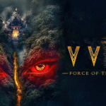 The Vvan Force of the Forrest poster shows a mysterious forest, glowing eyes, temple and bold movie title artwork.